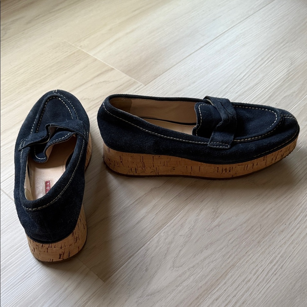 Prada Women's Navy Suede Loafers - Picture 6 of 13